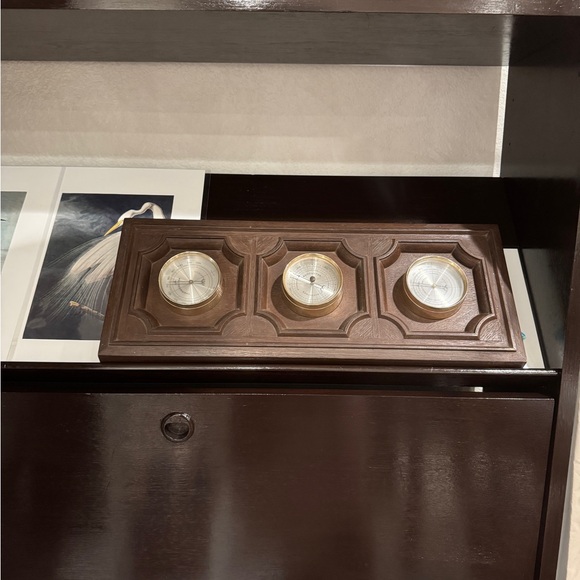 Vintage MCM Brown Wall Clock Set barometer - Picture 2 of 5